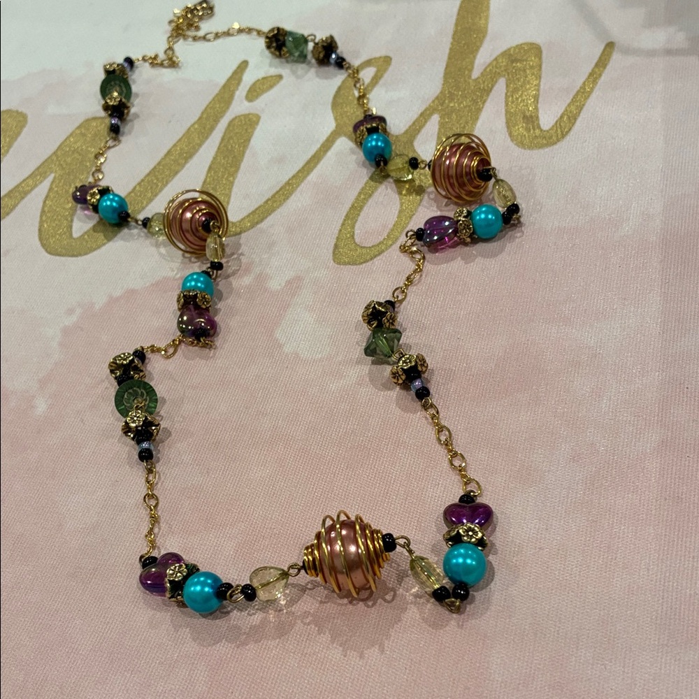 Iris Lane Chic Gold and Turquoise Long Variety Unique Beaded Necklace